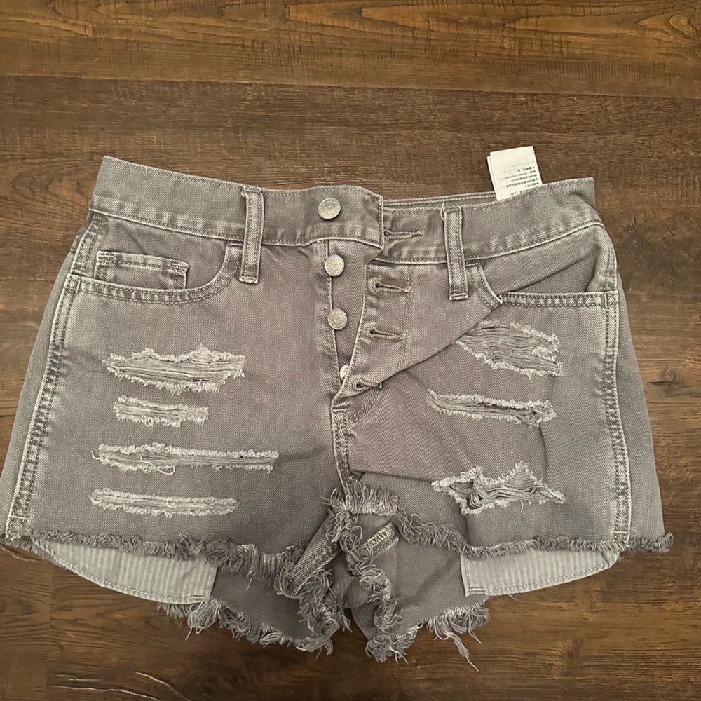 Hollister Grey Jean Shorts High Rise High Waisted Short Size 3